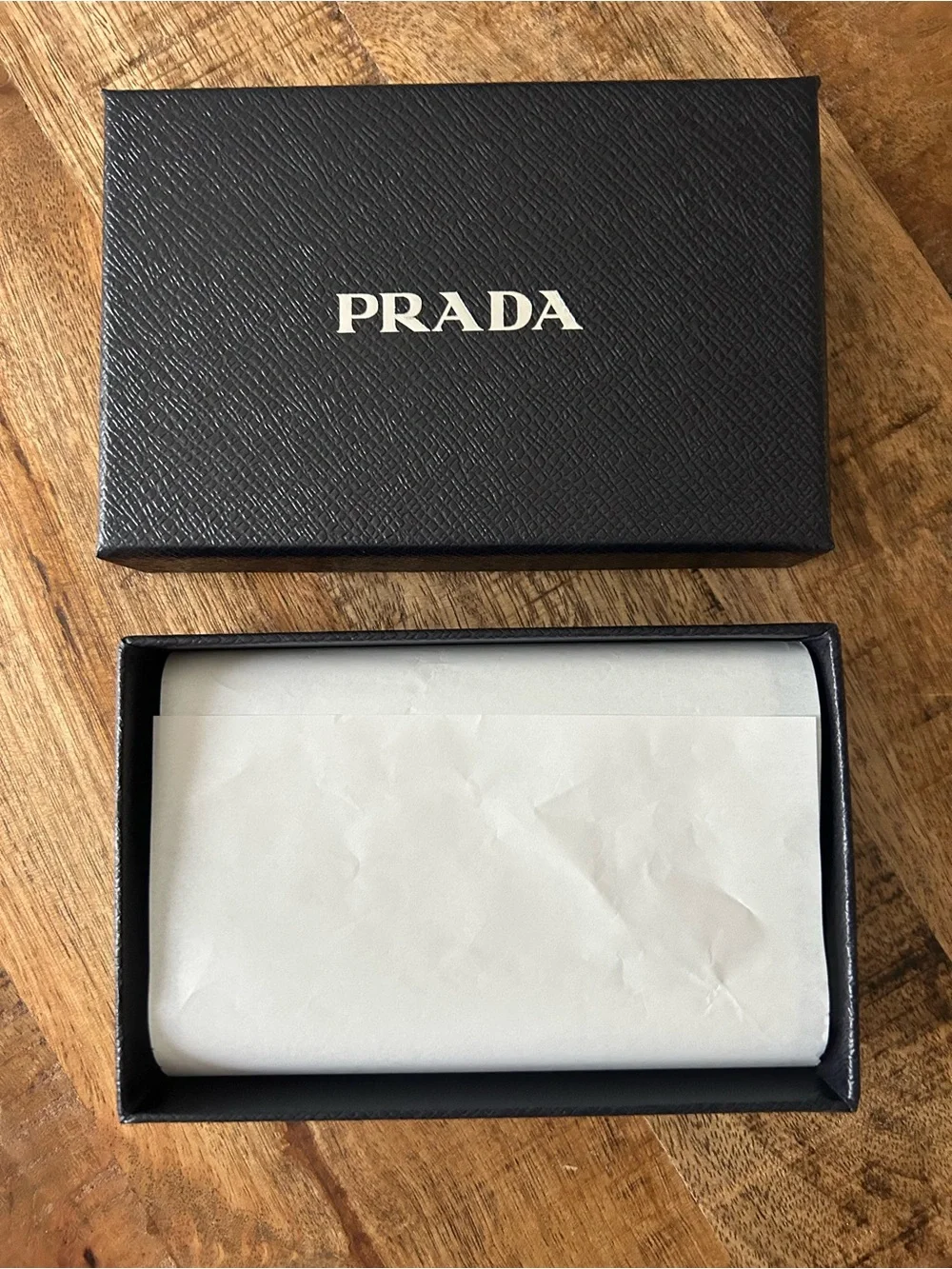 Prada Black Leather Card Holder with Gold Crest